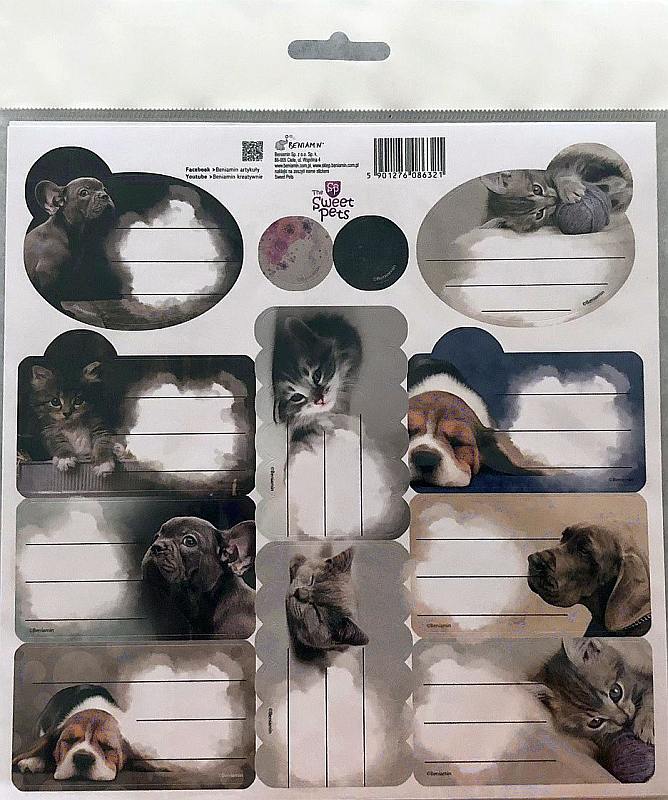 BENIAMIN Samolepící jmenovky Sweet Pets Papír, 20x20 cm