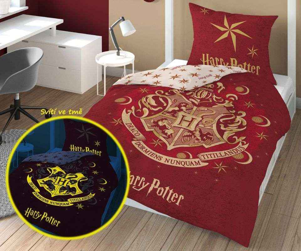 DETEXPOL Povlečení Harry Potter Burgund svítící  Bavlna, 140/200, 70/80 cm