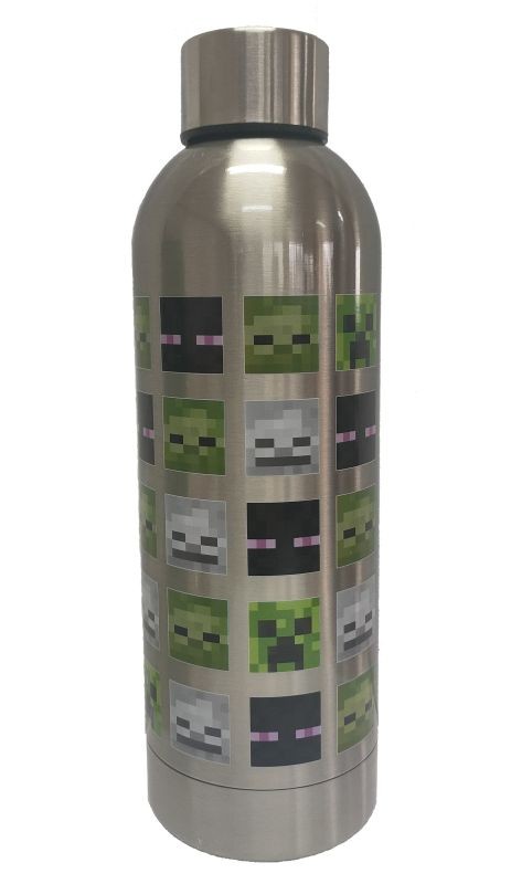 EUROSWAN Nerezová láhev na pití Minecraft Silver  Potravinářská nerezová ocel 18/8, 500 ml