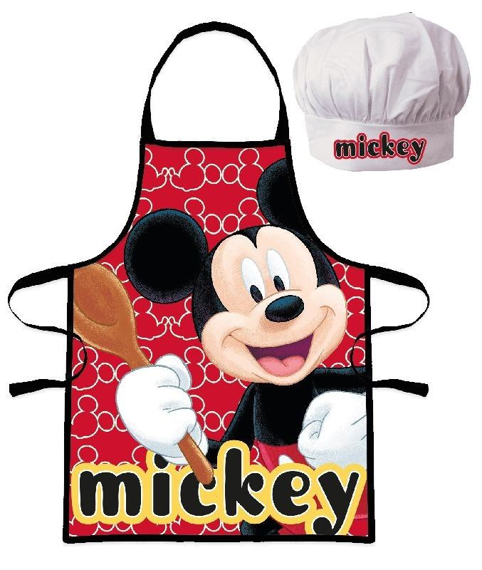 EUROSWAN Dětská zástěra s kuchařskou čepicí Mickey Polyester 52x42 cm