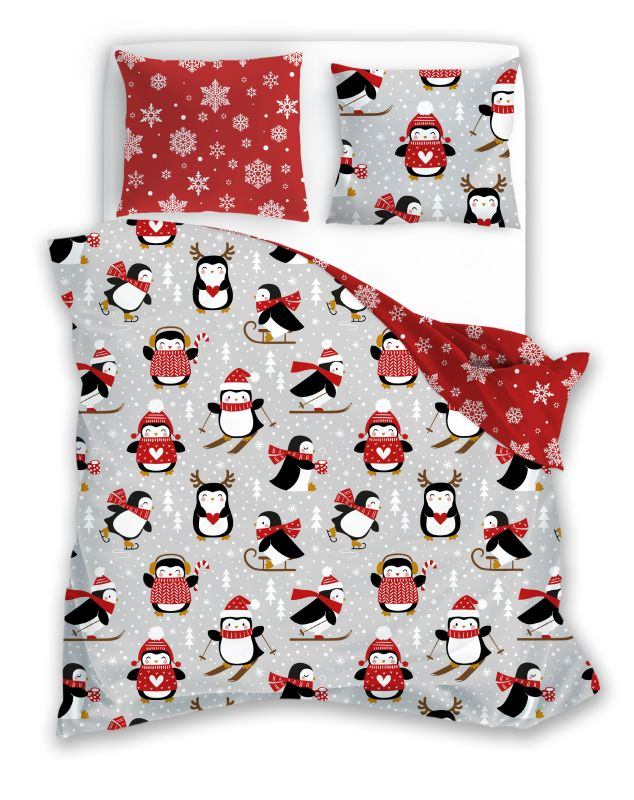 Francouzské Vánoční povlečení Scandic 076 Tučňáci 220/200, 2x70/80