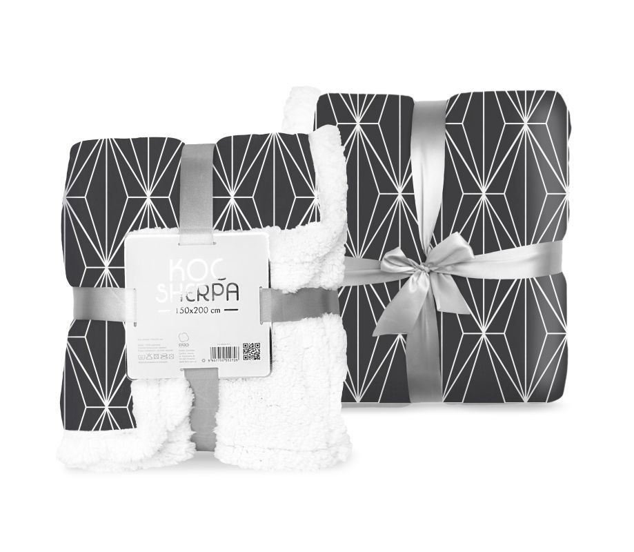 FARO Fleece deka s beránkem geometrie černobílá  Polyester, 150/200 cm