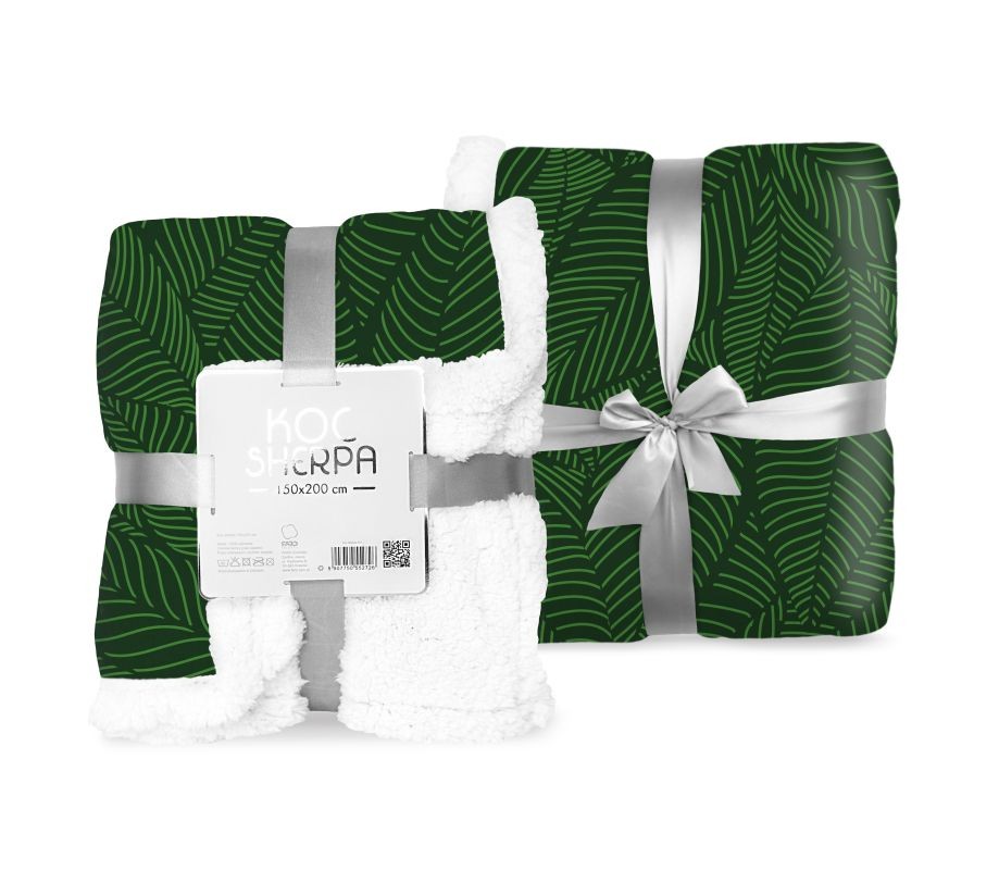FARO Fleece deka s beránkem listy zelená  Polyester, 150/200 cm