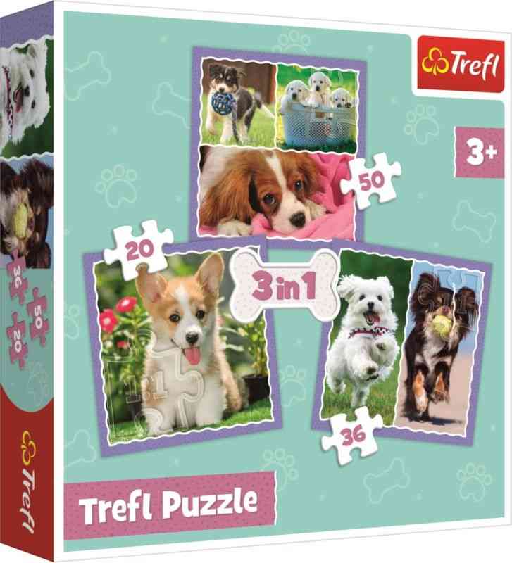 TREFL Puzzle Roztomilá štěňata  papír, 3v1 20,36,50 dílků