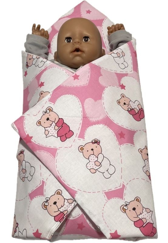 SDS Rychlozavinovačka pro panenky Medvídek srdíčka růžová Bavlna, výplň: Polyester, 1x 60x60 cm