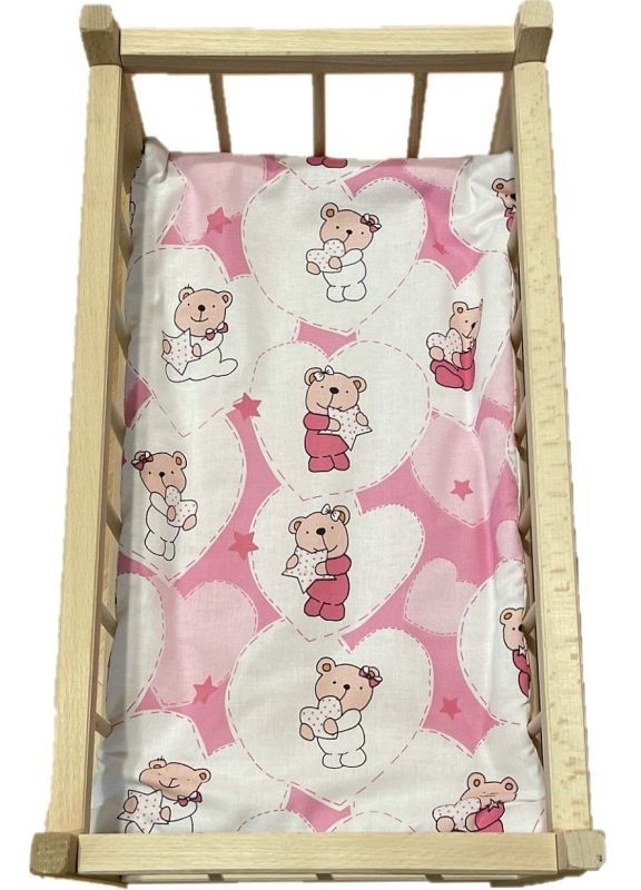 SDS Matrace do postýlky pro panenky Medvídek srdíčka růžová  Bavlna, výplň: Polyester, 50/28 cm
