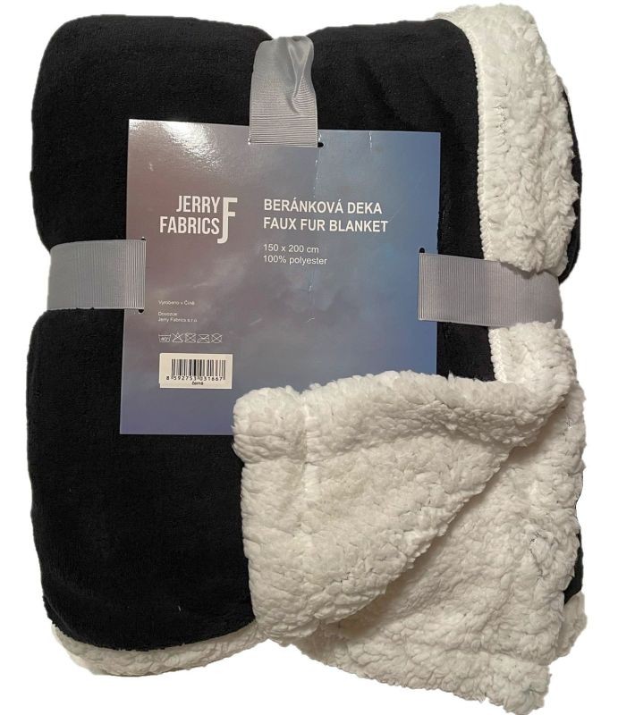 JERRY FABRICS Deka microflanel super soft s beránkem Černá  Polyester, 150/200 cm