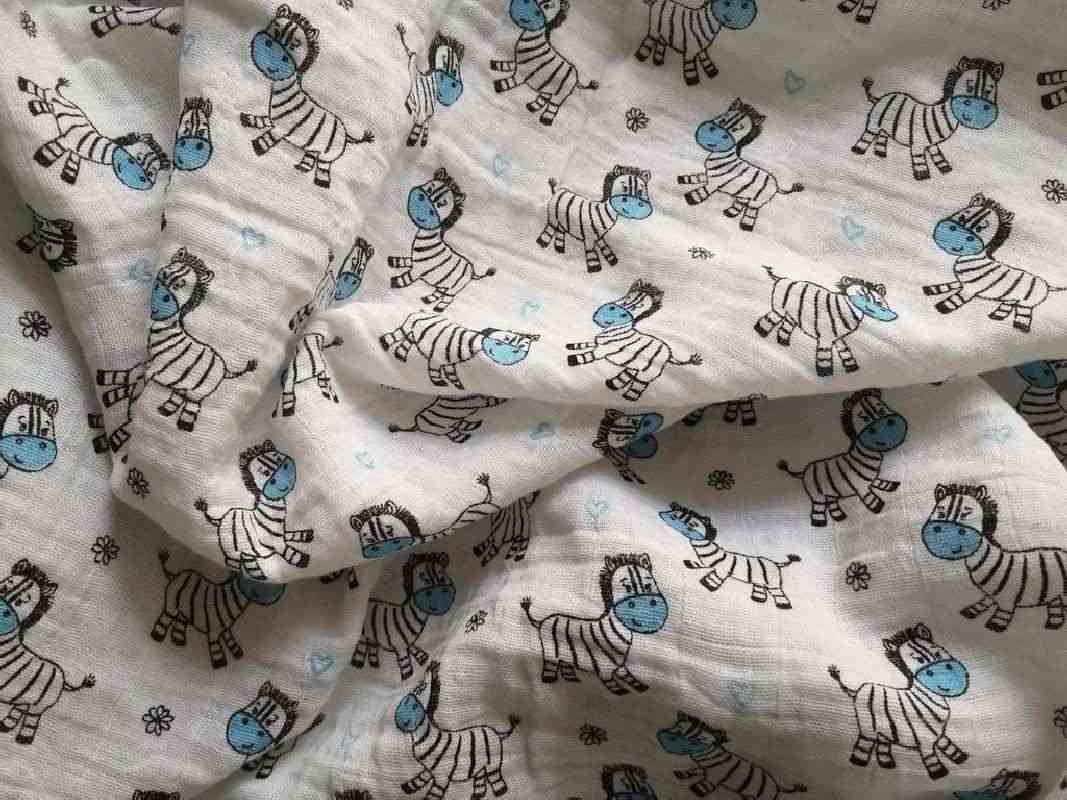 PREM Látková Bambusová tetra plena s potiskem Zebra modrá  60% Bavlna, 40% Bambus, 70/70 cm