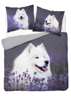 Francouzské povlečení Samojed v Levanduli 220/200, 2x70/80