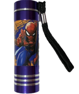 Dětská hliníková LED baterka Spiderman lila